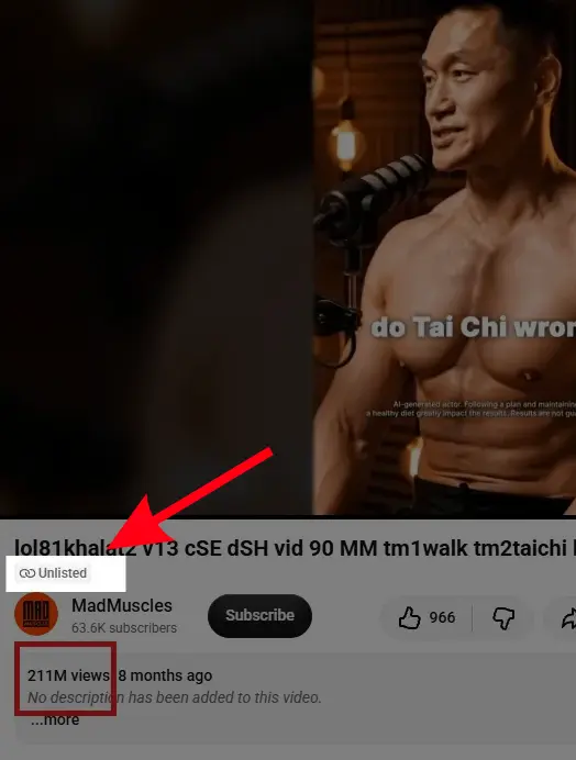Unlisted MadMuscles YouTube ad with 211 million views